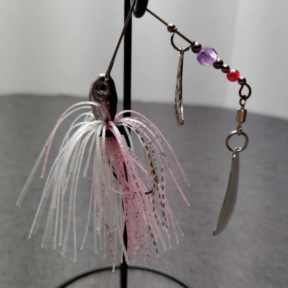 Pink White Spinner Bait Fishing Lure Glitter Skirt Weedless Bass Pike Swim Bait